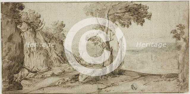 Rocks and Trees on Edge of Hill, 1625/1655. Creator: Lodewijk de Vadder.