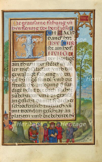 Border with the Arrest of Achior; Prayer Book of Cardinal Albrecht of Brandenburg, about 1525-1530. Creator: Simon Bening.