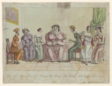 Group of English ladies seated on chairs. 1815. Creators: Anon, Paul-André Basset.