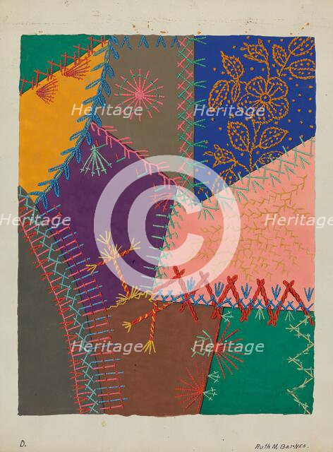 Crazy Quilt (Detail), c. 1940. Creator: Ruth M Barnes.