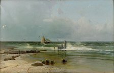 A Sailing boat by the beach, 1891. Artist: Meshchersky, Arseni Ivanovich (1834-1902)