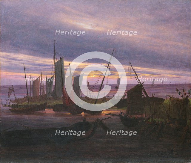 Boats in the Harbour at Evening, c. 1828. Artist: Friedrich, Caspar David (1774-1840)
