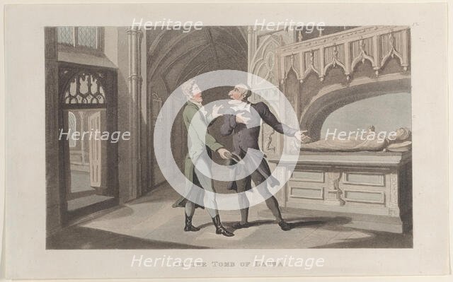 At the Tomb of Laura, from "Journal of Sentimental Travels in the Southern Provinces of..., 1817-21. Creator: Thomas Rowlandson.