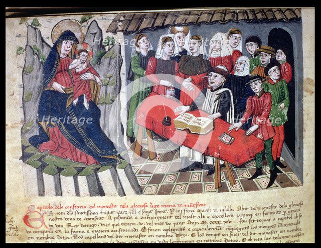 Flourish in the statutes of the brotherhood of Montserrat enacted in 1415 with the members, Minia…