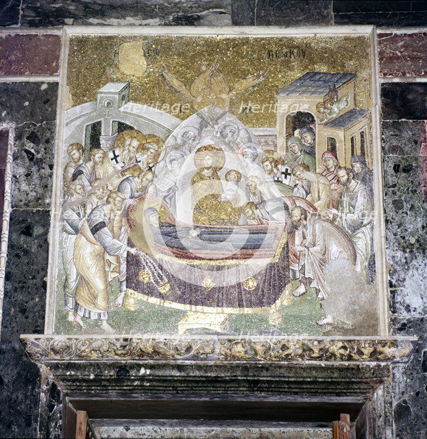 Byzantine Mosaic, Death of the Virgin Mary, Chora church, Istanbul, c1310-1320.  Artist: Unknown.