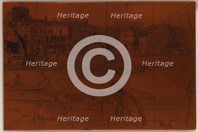 Etching plate: Black Lion Wharf, 1859. Creator: James Abbott McNeill Whistler.