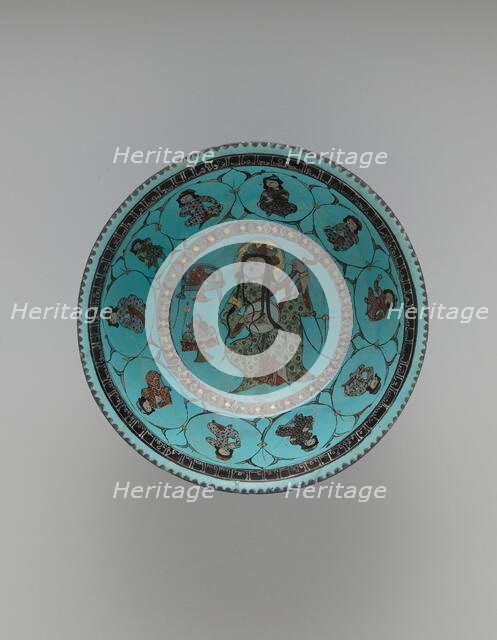 Turquoise Bowl with Lute Player and Audience, Iran, late 12th-early 13th century. Creator: Unknown.