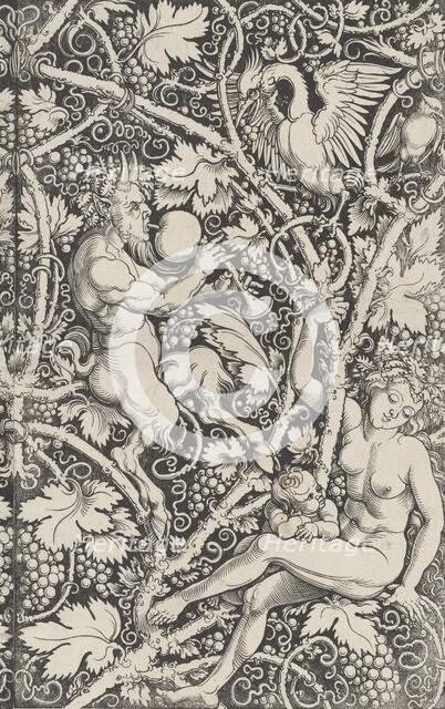 Wallpaper with Satyr Family, 1515. Creator: Sebald Beham.