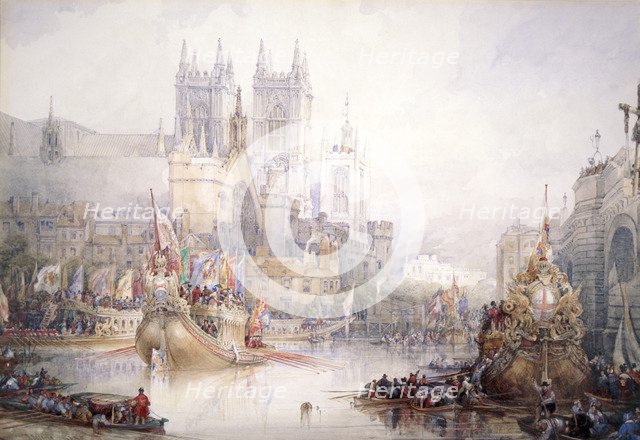 'The Lord Mayor's Show at Westminster', 1830. Artist: David Roberts