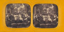 Group of people seated around a dining table, 1860s. Creator: E Lamy.