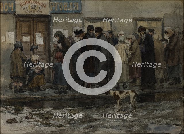 Waiting to receive an eighth of a pound of bread, 1919.