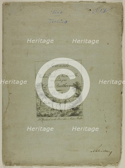 Serenade for Violin, Viola and Cello, composed by Ludwig von Beethoven, c. 1801. Creator: Jean André.