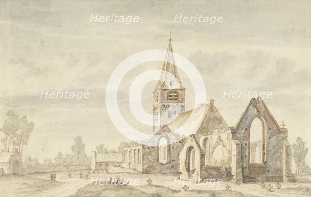 Church next to the ruins of an old church in Velsen, 1600-1800. Creator: Anon.
