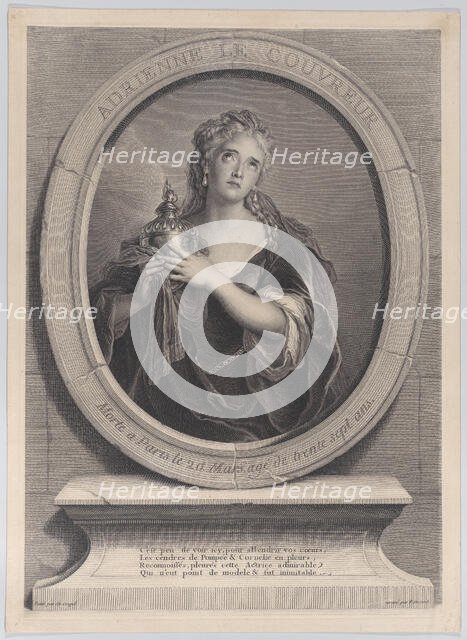 Portrait of Adrienne Lecouvreur as Cornelia in Corneille's "La Mort de Pompée", 1730. Creator: Pierre Imbert Drevet.