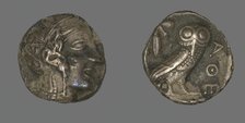 Tetradrachm (Coin) Depicting the Goddess Athena, 490-322 BCE. Creator: Unknown.