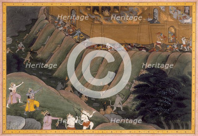 The Siege of Lanka, Folio from a Ramayana (Adventures of Rama), c1800. Creator: Unknown.