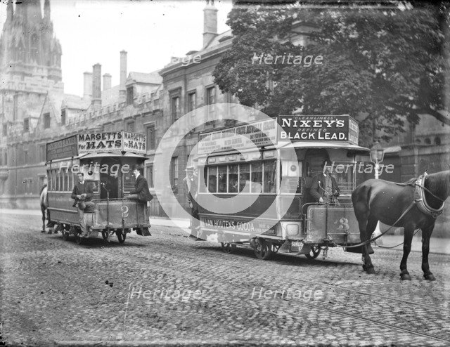 Two horse-drawn trams, High Street, Oxford, Oxfordshire, c1905. Artist: Henry Taunt