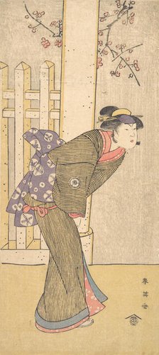 The Fourth Iwai Hanshiro as a Woman Standing under a Torii, ca. 1791? Creator: Katsukawa Shun'ei.