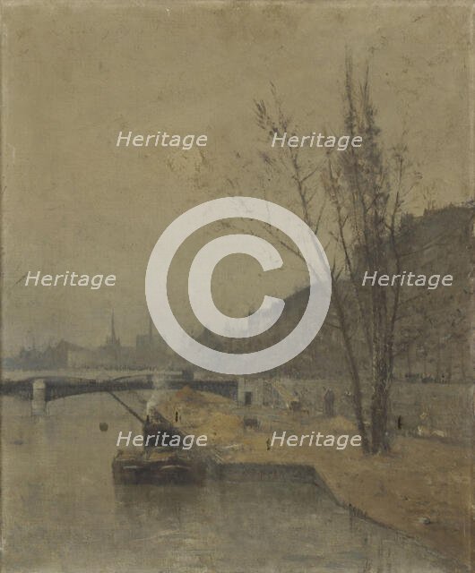 Esquisse pour la galerie des Tourelles nord de l'Hôtel de Ville de Paris : La Seine au..., c.1890. Creator: Rene Billotte.