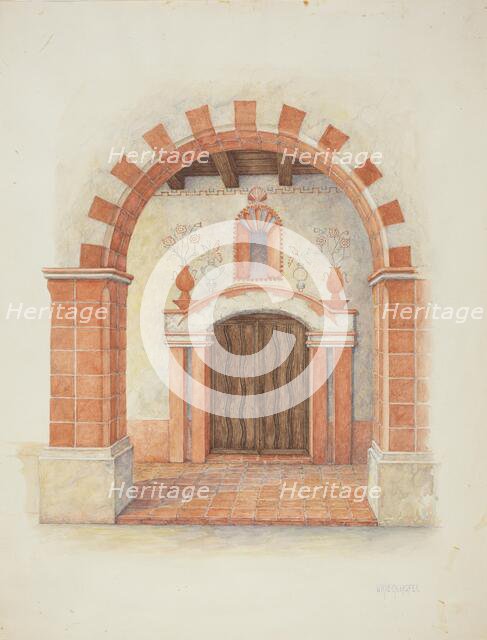 Restoration Drawing: Main Doorway & Arch to Mission House, c. 1939. Creator: William Kieckhofel.