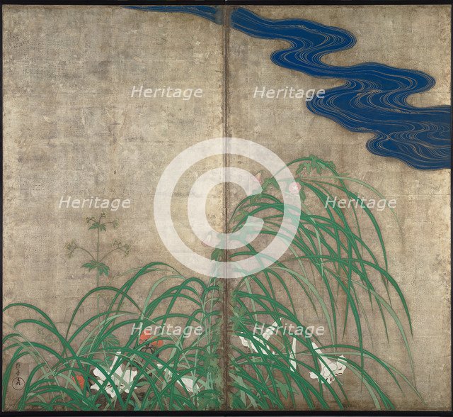 Summer and autumn flower plants. (Part of the pair of two-fold screens). Artist: Hoitsu, Sakai (1761-1828)