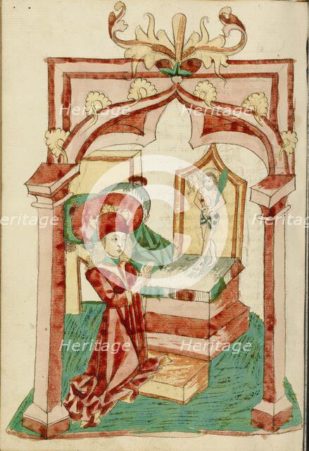 Josaphat Kneels before an Altar with the Man of Sorrows; Barlaam und Josaphat, 1469. Creators: Hans Schilling, Diebolt Lauber.