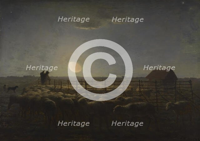 The Sheepfold, Moonlight, 1856-1860. Creator: Jean Francois Millet.