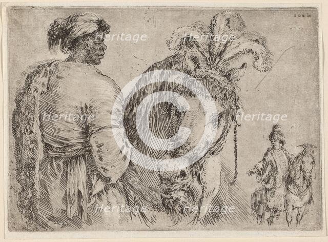 A Black Man Feeding a Horse, probably 1662. Creator: Stefano della Bella.