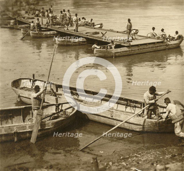 Assembling a pontoon bridge, c1914-c1918. Artist: Unknown.