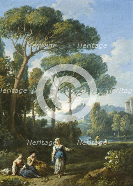One of a Pair of Views of the Roman Campagna with Figures Conversing, c1725. Creator: Jan Frans van Bloemen.