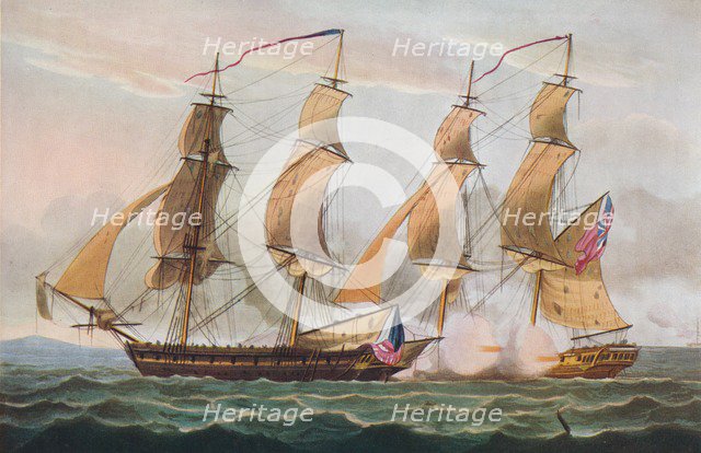 'A Duel Between 'Brigs', c1817. Artist: Thomas Whitcombe.