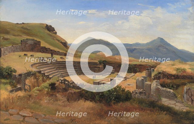 The Ruins of the Antique Theatre at Tusculum, Italy; 1848. Creator: Thorald Brendstrup.