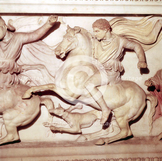 Alexander the Great of Macedon, Hunting detail from Alexander Sarcophagus, late 4th Century BC. Artist: Unknown.