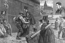 ''Beating the Bounderies; Bumping the Vicar against a Barn Door, Bisley, Woking Surrey'', 1888. Creator: Unknown.