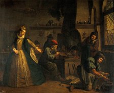 A lady visiting an alchemist's laboratory, c1730s. Creator: Jan Josef Horemans I.