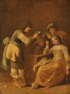 Card players with woman smoking a pipe, 1630-1647. Creator: Pieter Jansz. Quast.
