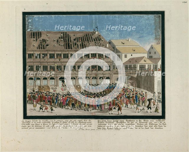 La Journée du 21 juillet 1789. The Storming of Strasbourg City Hall on July 21, 1789, c. 1790. Creator: Devere, G. (active ca. 1790).