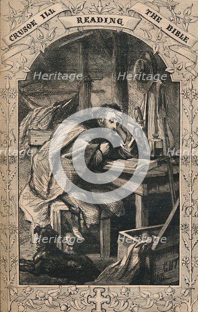 'Crusoe Ill Reading The Bible', c1870. Artist: Unknown.