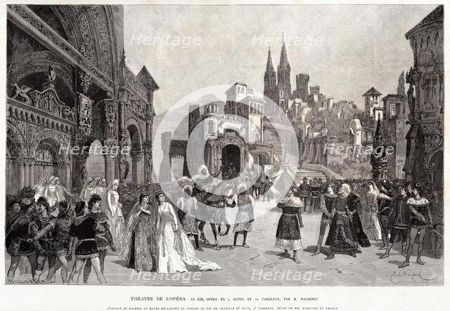 Scene from the premiere of the Opera Le Cid by Jules Massenet  , 1885. Creator: Bayard, Émile-Antoine (1837-1891).