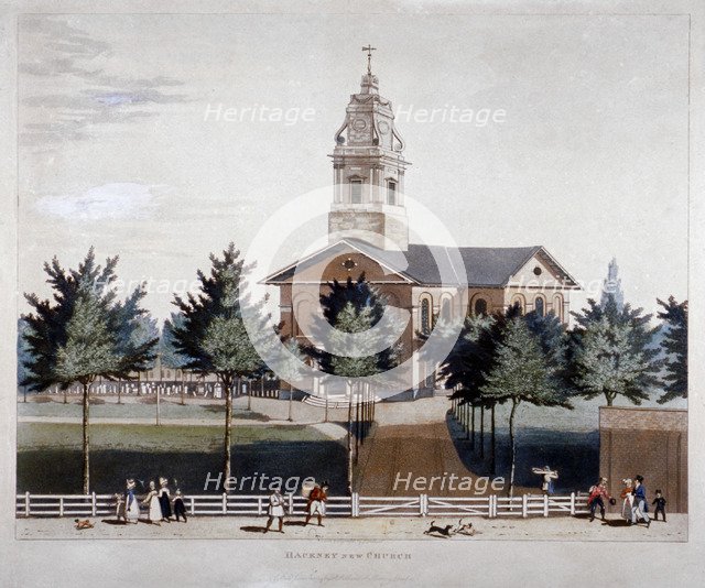 The Church of St John at Hackney, London, 1819.                Artist: James Pollard