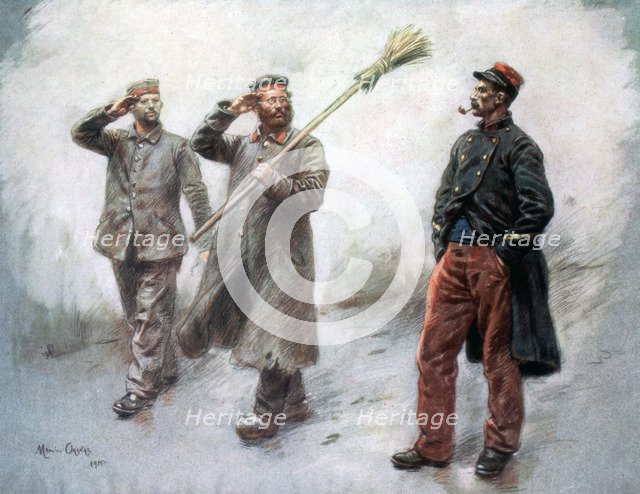 'Fatigue Duty at Headquaters', German prisoners in Dinan, 1915, (1926). Artist: Maurice Orange