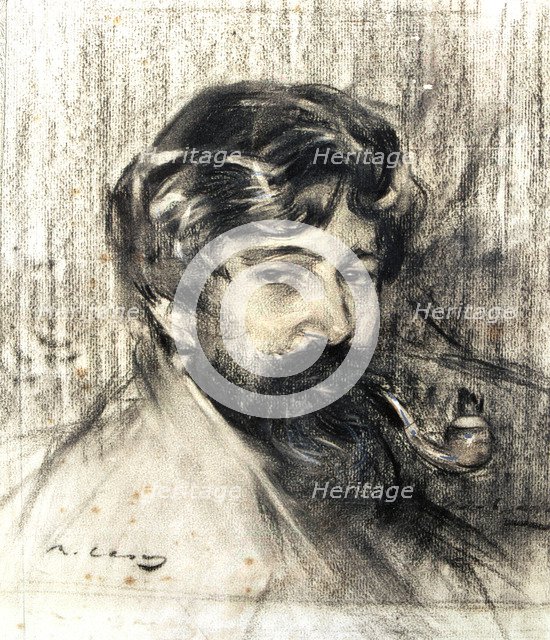 Portrait of  Santiago Rusiñol (1861 - 1931),  Catalan painter and writer, charcoal drawing by Ram…