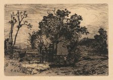 [Cottage and Two Figures in a Boat], 1878. Creator: Charles Henry Miller (American, 1842-1922).