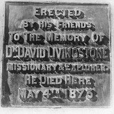 Inscription on the monument to David Livingstone, Zambia, Africa, late 19th or early 20th century. Artist: Unknown