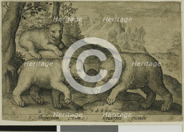 Three Bears, plate ten from Four-Legged Animals, 1594. Creator: Nicolaes de Bruyn.