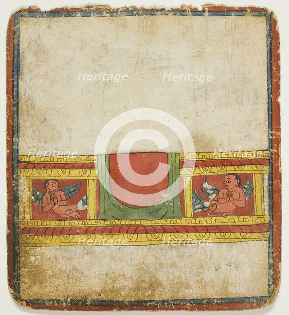 Kinnara Throne, from a Set of Initiation Cards (Tsakali), 14th/15th century. Creator: Unknown.