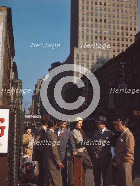 Portrait of Joe Marsala, Adele Girard, and Toots Thielemans, 52nd Street, New York, N.Y., ca. 1948. Creator: William Paul Gottlieb.