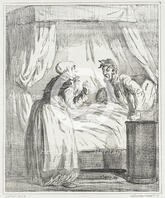 Je me sens malade! Allez chercher le médecin! -Oh monsieur! Je m'en garderais bien..., 1867. Creator: Cham.