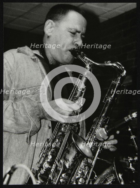Gilad Atzmon playing tenor saxophones at The Fairway, Welwyn Garden City, Hertfordshire, 1996. Artist: Denis Williams