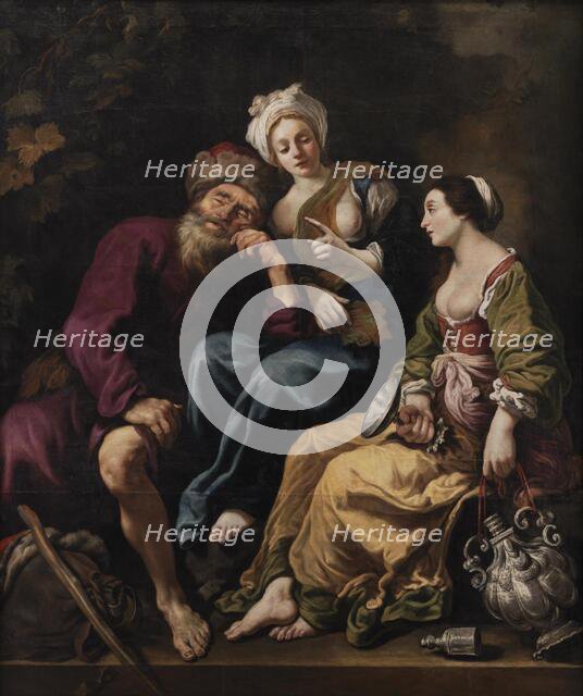Lot and His Daughters; Lot made drunk by his two Daughters, 1625. Creator: Claude Vignon.